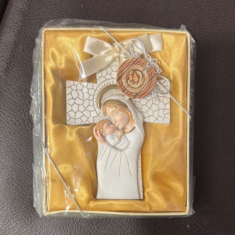 Madonna And Child Hanging Cross Ornament